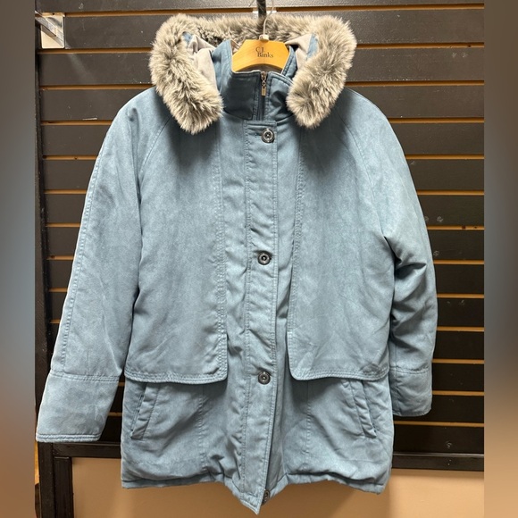 Forecaster of Boston  Blue Faux Fur Hooded Women's Jacket EUC - Picture 1 of 3